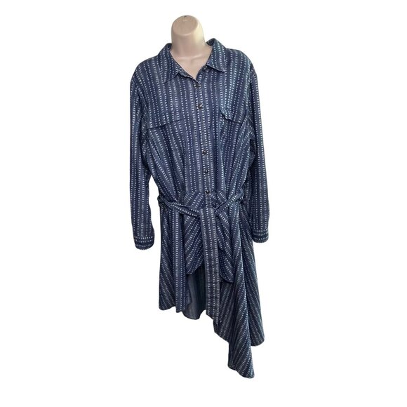 Ashley Stewart Asymetric  Modest Longsleeve Button Up Dress Plus Size 18 u Blue - Picture 1 of 10